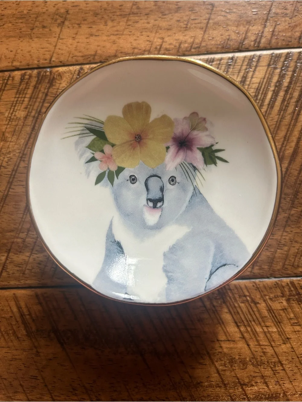 Francesca's Collections Blue and White Koala Trinket Dish with Floral Crown